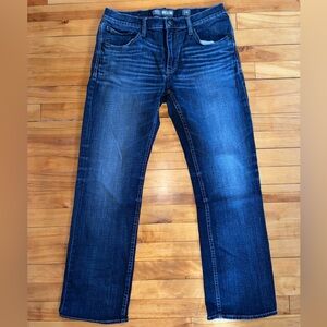 BKE Jake Bootleg Men’s Jeans 34R Western Whiskered Dark Wash Thick Stitch